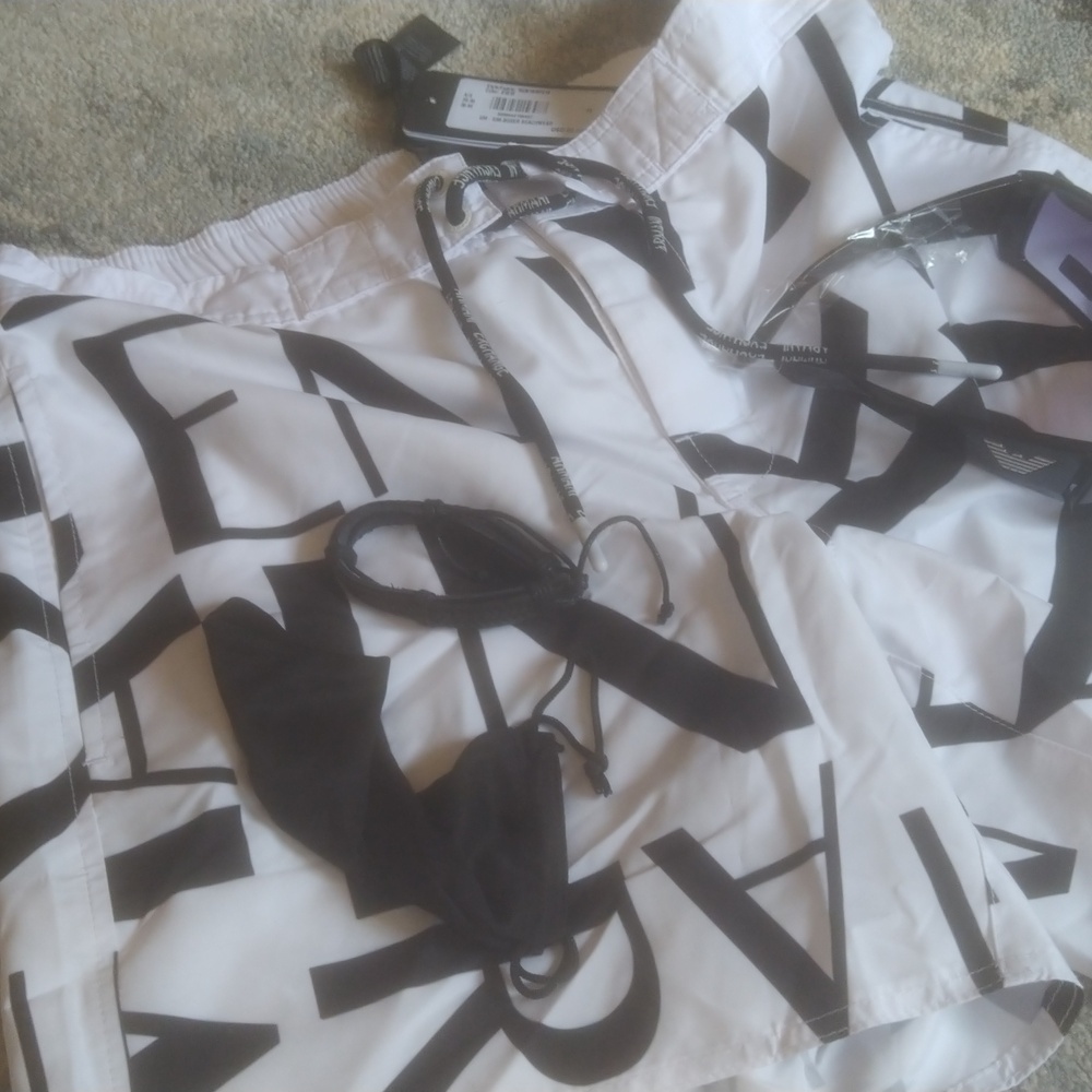 New Armani Exchange A/X S-88 Boxer Beachwear Swimsuit w/Armani style Sunglasses